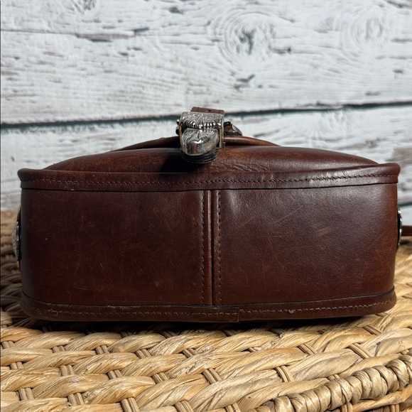 Handmade vintage western Aztec pattern Brown Leather Crossbody Bag with tapestry - Picture 10 of 14